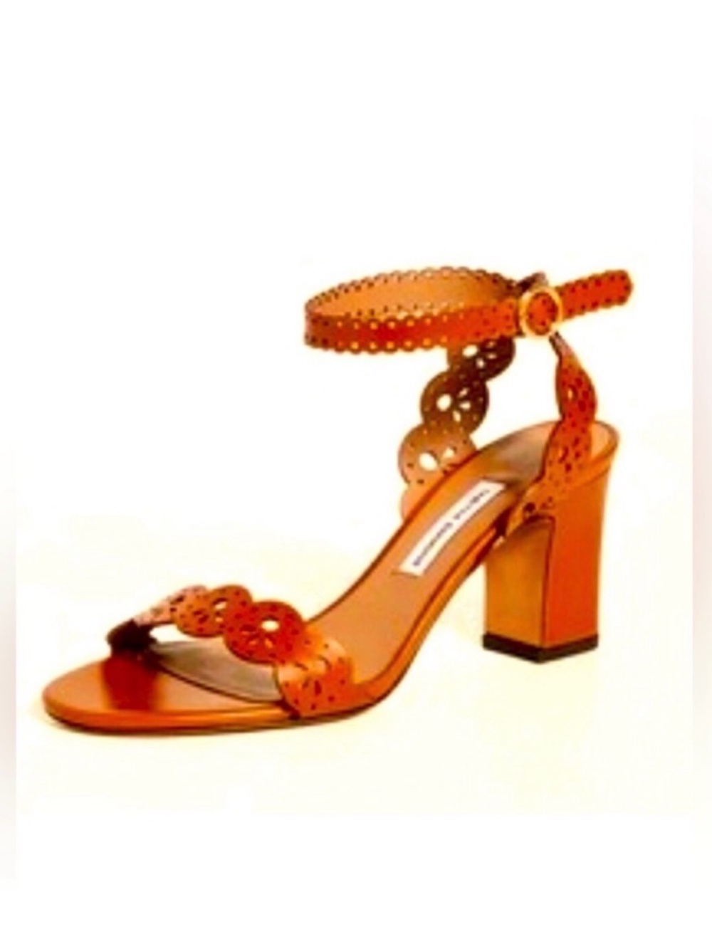 NIB TABITHA SIMMONS Bobbin Block Sandal Cognac Cutout Lace Leather 6 MSRP $695